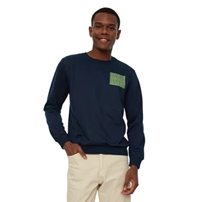 Imagen de Trendyol Sudadera Regular Lisa con Cuello Redondo, Azul Marino, S para Hombre