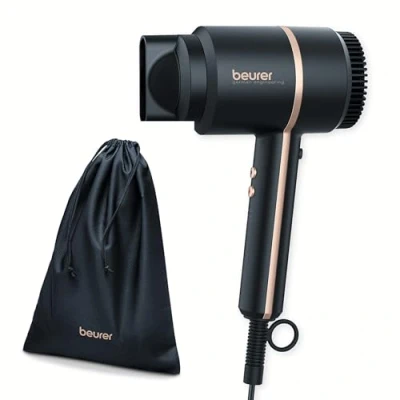 Imagen de Beurer HC 35 secador de pelo, compacto con función iónica para un cabello brillante y suave, boquilla peinado incluida, 1600 2000 W, Color Negro/Rosado, 1 Unidad