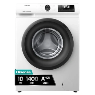 Imagen de Hisense WF1Q1041BW Lavadora, Class A, 10Kg, 1400 rpm, Alto 84.5cm x Ancho 59.5cm, Color Blanco, Función Vapor 99,9%, Lavado Rápido+, Automático, Finalización Diferida, Tecnología Inverter