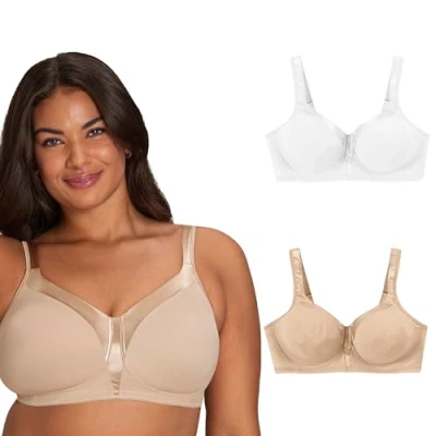 Imagen de Playtex Sujetador sin Varillas Suave y Sedoso de 18 Horas Us4803, Opaco, Blanco/Beige (White/Beige), 105D (Pack 2) para Mujer