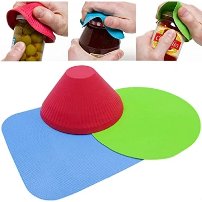Imagen de Abrelatas de goma multiusos reutilizable con agarre para tarros y abridor botellas, la mayoría juego 3