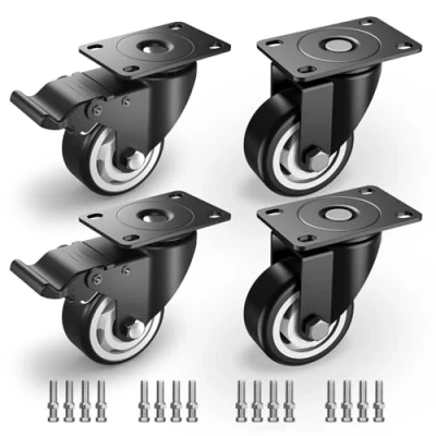 Imagen de Ruedas giratorias 75 mm de alta resistencia con freno seguridad para muebles pesados Capacidad total 450 KG por juego 4 (2 y 2 sin freno)