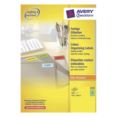 Imagen de Avery Zweckform Universal Labels, Green 105x148mm, 105 x 148 mm