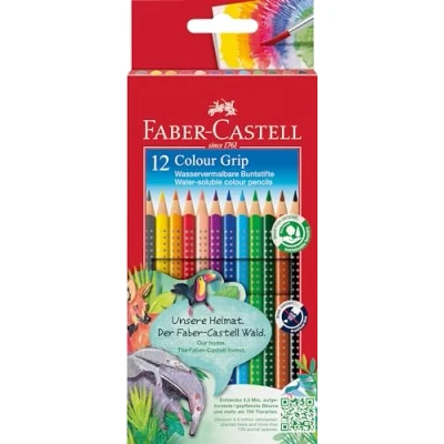 Imagen de Faber Castell 112412 Estuche de cartón con 12 Ecolápices triangulares colores, agarre Grip, acuarelables, lápices escolares