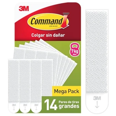 Imagen de Command Tiras Adhesivas Para Colgar Cuadros Grandes, Pack Ahorro de 14 x 2 Blancas Marcos, Espejos, Letreros, o Relojes Pared Sin Agujeros y Taladrar