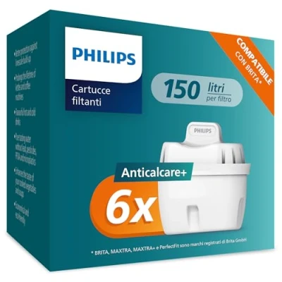 Imagen de Philips Water Cartuchos DE filtro agua repuesto SOFTENING+, pack 6 filtros, compatible con Brita, HASTA UN 50% MAYOR REDUCCIÓN LA CAL