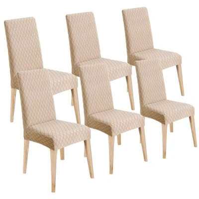 Imagen de Fundas sillas de Comedor Pack 6, para Elásticas, Jacquard Cubiertas la Lavables Desmontables, Protectoras Banquetes Oficina Hogar Restaurante Decoración, Arena
