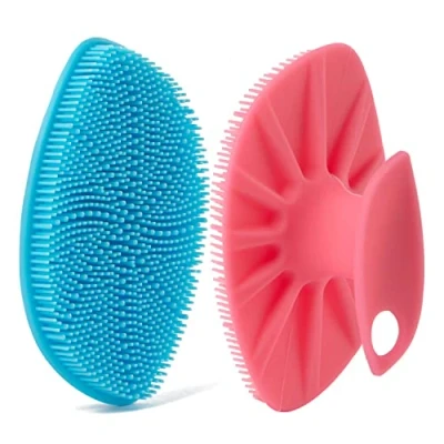 Imagen de Crema exfoliante facial de silicona hiebrus, cepillo limpieza facial, almohadilla suave y masaje para el cuidado la piel (Azul + Rosa)