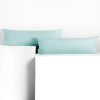 Imagen de DecoKing 2 Fundas de Almohada 40 x 145 cm, algodón, con Cremallera, Azul Claro y ámbar