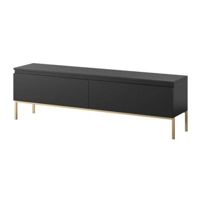 Imagen de Selsey Mueble De TV Mesa 2 Puertas 150 cm con Patas Doradas para Salón Dormitorio Negro Bemmi