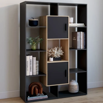 Imagen de Estantería COLETTE con 11 compartimentos y 2 negros efecto madera H.143 cm