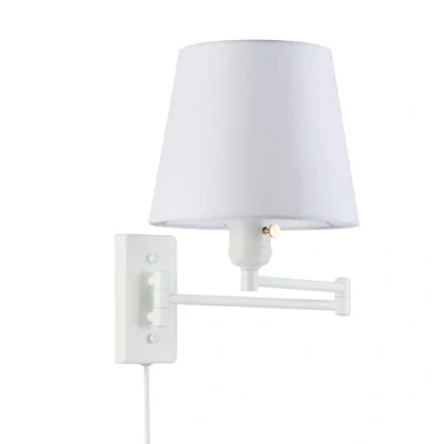 Imagen de BarcelonaLED Aplique de Pared con Brazo Articulado Blanco Nórdico Moderno Cable Enchufe e Interruptor Pantalla Blanca Tela Casquillo E27 para Lectura Dormitorio Mesita Noche Hotel