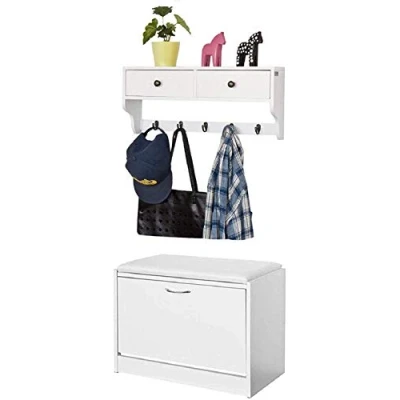 Imagen de SoBuy Mueble recibidor Zapatero con Perchero, FSR16 W+FRG178 W,ES(Zapatero+Perchero)