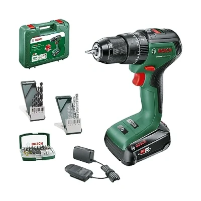 Imagen de Bosch Home and Garden taladro percutor a batería UniversalImpact 18V 60 (Taladrar/atornillar en madera/metal, taladrar con percusión mampostería; 42 brocas; 1 2,0 Ah; sistema 18V) Amazon Edición