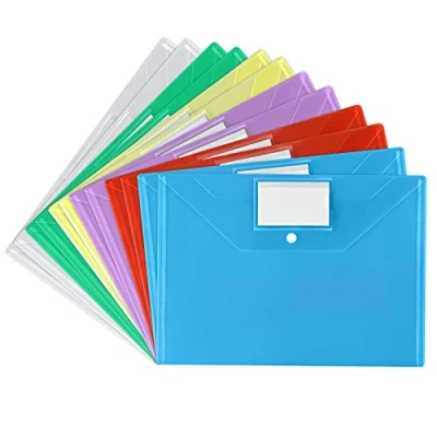 Imagen de Vicloon Carpetas Plastico, 12pcs Carpeta A4, Bolsillos Documentos de 6 Colores Diferentes, con Botones y Bolsillo para Tarjetas Visita, Transparentes Escuela, Trabajo, Oficina Hogar