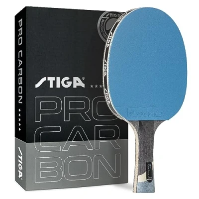 Imagen de STIGA Pro Carbon Performance Ping Pong Paddle Hoja de fibra carbono extra ligera 7 capas Esponja premium 2 mm Mango profesional cóncavo para un agarre excepcional