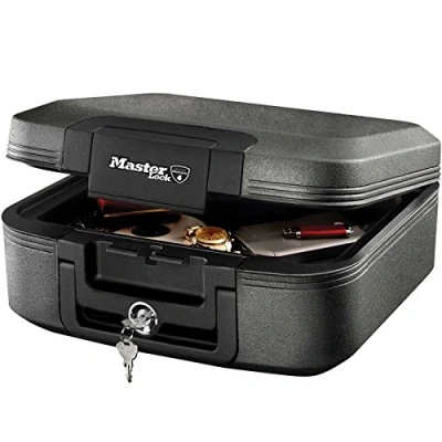 Imagen de Master Lock Caja Fuerte Portatil [Ignifuga y Impermeable] [con Llave] [Medium Fireproof + Watterproof] LCHW20101 Ideal para A4 Documentos, Dispositivos Electrónicos, Soporte Multimedia, Pequeños