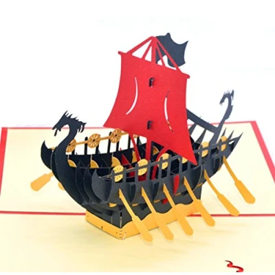 Imagen de medigy 3d Pop Up tarjetas de felicitación en blanco para más occastions (dragón barco), color negro