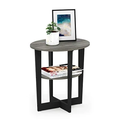 Imagen de Furinno Jaya Ovalada, Mesa Auxiliar, mesita de Noche, Engineered Wood, Roble Francés/Negro, 1 Pack