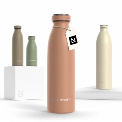 Imagen de Lars NYSØM Botella de Acero Inoxidable aislada 0,5l Agua 0,5 litro a Prueba Fugas para Deportes, Bicicleta, Perro, (Blush Rose, 500ml)