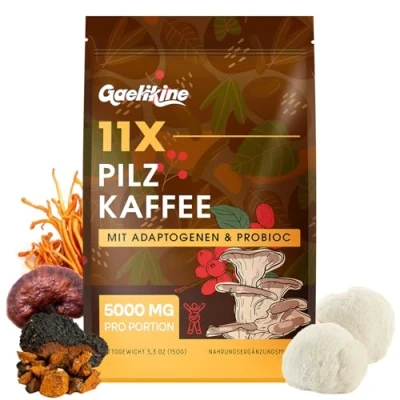Imagen de Café de Hongos, Mezcla 11 Hongos con Adaptógenos y Probióticos, Instantáneo Arabica Melena León, Chaga, Reishi, Cordyceps Más, Extracto en Polvo, 150 g