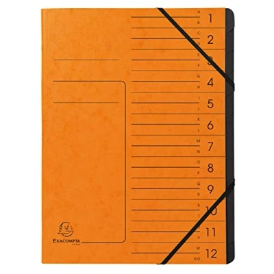 Imagen de Exacompta 541204E Clasificador grapado con gomas (12 compartimentos, interior en cartulina reciclada, tamaño A4, color naranja