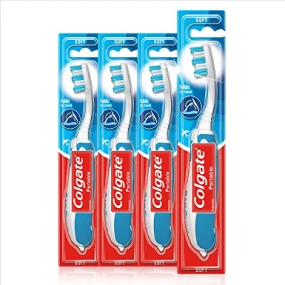 Imagen de Colgate cepillo de dientes portátil, viaje plegable para viajes, adultos con cerdas suaves, paquete múltiple cepillos dientes, 4