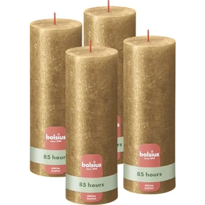 Imagen de BOLSIUS Vela rústica brillante de pilar Oro 19 cm Paquete 4 No gotea Velas perfumadas