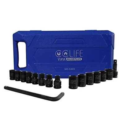 Imagen de CCLIFE 16 piezas Juego de Llaves Vaso Impacto 1/2&quot; Vasos Impacto10 24mm, Cr Mo