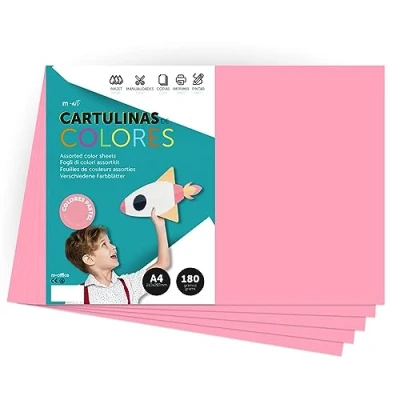 Imagen de Cartulina de Colores, A4 Color Pastel, Folios Colores 180gr para Manualidades, Imprimir tus Documentos y Diseños Creativos, Pastel · m office (x50, rosa)