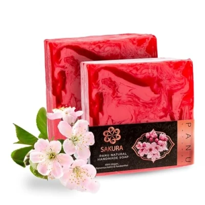 Imagen de Panu Soaps Sakura Jabón de Ducha Vegano para Todo Tipo Piel Natural como Gel Sólido y Champú