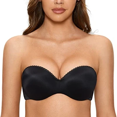 Imagen de DOBREVA Sujetador Sin Tirantes con Push Up Costuras para Mujer Negro 100B
