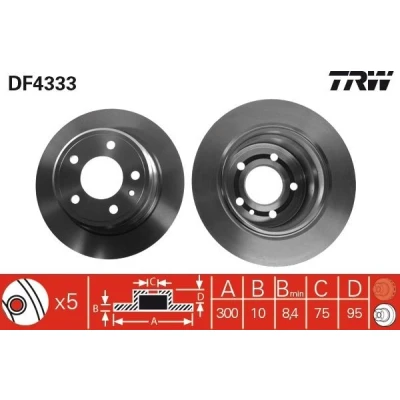 Imagen de TRW DF4333 Disco de freno 300 10 5 120 macizo barnizado BMW: Berlina, Touring