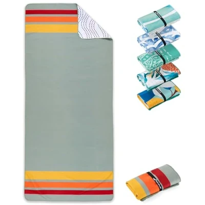 Imagen de Fit Flip Toalla de Playa Microfibra Grande Ligera, Fina y Secado rápido Toallas para Viajes, Natación Piscina 100% reciclada Retro Stripes 160 cm x 90