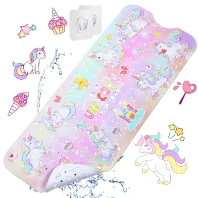 Imagen de Alfombrillas para Bañera Antideslizante 100 x 40cm Alfombra Baño con 200 Ventosas Fuertes de Ducha(Unicornio)