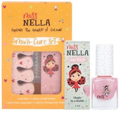 Imagen de Juego de accesorios para uñas Miss Nella Kids + esmalte Itsy Glitzy Hippo: Peel Off, pegatinas uñas, tatuajes, lima y separadores dedos los pies