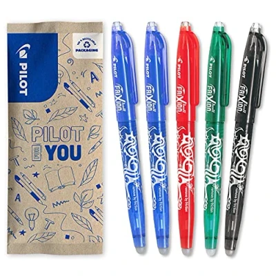 Imagen de PILOT 5 Frixion Ball Tinta de gel borrable Bolígrafo roller recargable y ergonómico 2 azules, 1 rojo, negro, verde punta fina