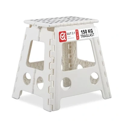Imagen de Relaxdays XL Taburete Plegable, Portátil, Escalón Baño, para Niños o Viajes, Resiste hasta 150 kg, 39 x 32 cm, Blanco, Gomaespuma