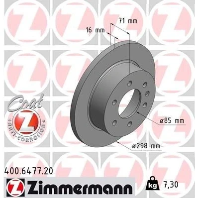 Imagen de ZIMMERMANN COAT Z 400.6477.20 Disco de freno 298 16 7/6 6 130 macizo revestido altamente carbonizado MERCEDES BENZ: Sprinter 3.5 T Furgón