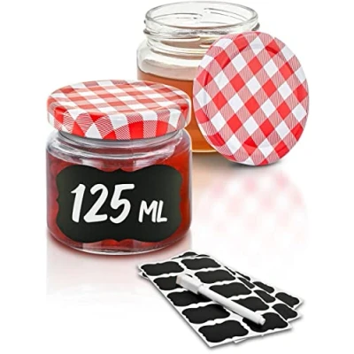 Imagen de Praknu 25 Tarros de Cristal Pequeños 125ml Con Etiquetas y Rotulador Herméticos Aptos para Lavavajillas Ideales Regalar