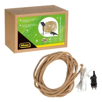 Imagen de Idena 30520 Cuerda de luces LED con 100 en blanco cálido, para exterior e interior, aprox. 9 m largo, adaptador solar o red, temporizador 8 horas, decoración casa y jardín