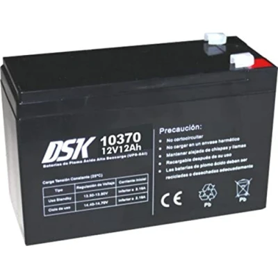 Imagen de DSK 10370 Batería Plomo Alta Descarga AGM Recargable y Sellada de 12V 12Ah Ideal para UPS SAI, Sistemas Seguridad comunicación, Luces Emergencia, Negro