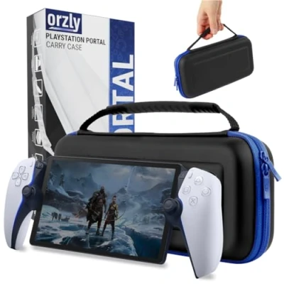 Imagen de Orzly Funda de transporte diseñada para reproductor remoto Playstation Portal consola PS5 con capacidad accesorios, protección viaje y almacenamiento cargador auriculares más,