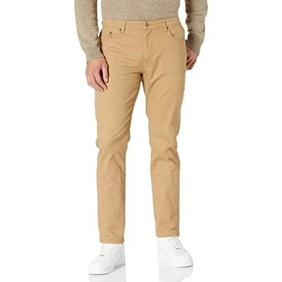 Imagen de Amazon Essentials Pantalón de Sarga Elástico con 5 Bolsillos y Ajuste Deportivo (Disponible en Talla Grandes Largos Especiales) Hombre, Marrón Caqui Oscuro, 28W / 30L