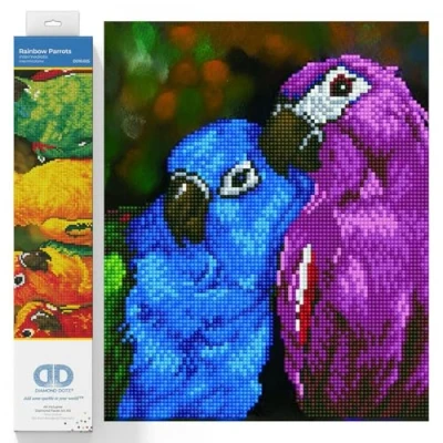 Imagen de Diamond DOTZ Painting de Aves. Cuadro Diamantes 5D Loros Arcoiris. Kit Completo Pintura con 30.00 x 77.00 cm