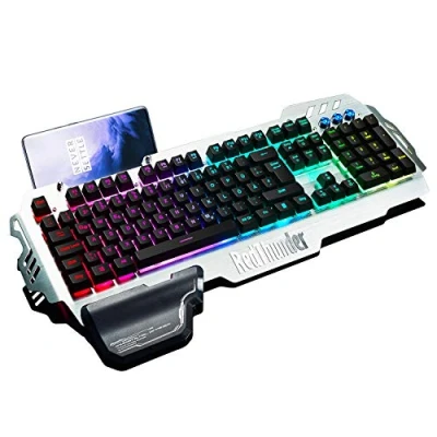 Imagen de RedThunder K900 Semi Mechanical Gaming Keyboard, DE Layout, RGB Backlight, Phone Holder, Hand Rest, 25 Anti Ghosting Keys, Metal Cover