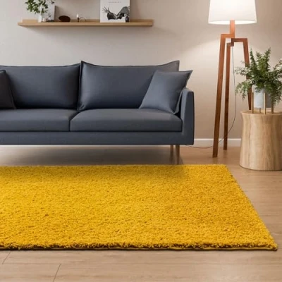 Imagen de Interiyou Sofia Alfombra de pelo largo, 160 x 230 cm, color amarillo, mullida y monocolor, lavable antideslizante, largo suave