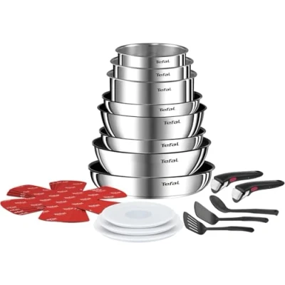 Imagen de Tefal Ingenio Batería de cocina (20 piezas, estufas, ollas, 2 asas extraíbles, inducción, revestimiento antiadherente, apilable, apto para lavavajillas, Emotion L897SK04