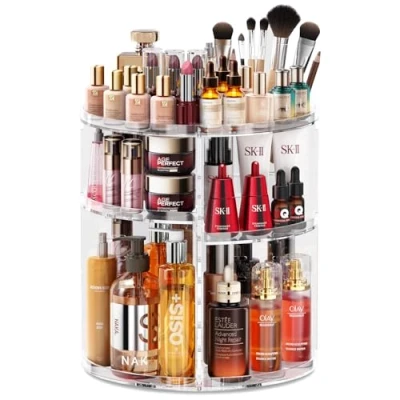 Imagen de Auxmir Organizador de Maquillaje Giratorio 360, Perfumes y Cremas, Almacenaje con 7 Baldas Ajustables, para Pintalabios Brochas Baño Tocador, Gran Capacidad, Transparente
