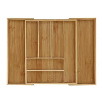 Imagen de Relaxdays Cubertero, Bambú, Extensible, Separador, Bandeja Cubiertos para cajón, 6,5x57,5x43 cm, marrón Natural, Tablero de Fibras